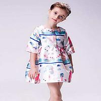 girls print dress rayon spring fall length sleeve