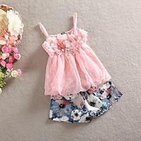 girls green pink tank cami pants clothing set floral linen chiffon sum ...