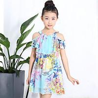 Girl\'s Fashion And Lovely Printed Chiffon Shoulder Sling Princess Dress