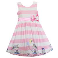 Girls Fashion Girls Dress Pink Striped Girl Print Bow Party Casual Princess Children Clothes