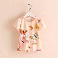 girls pink white yellow tee animal butterfly print cotton t shirt summ ...