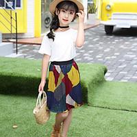 girls fashion solid color patchwork sets cotton summer short sleeve cl ...