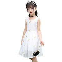 Girl\'s Solid Color Floral Lace Dress, Cotton Summer Sleeveless