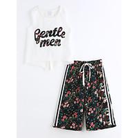 Girls\' Print Geometric Sets, Cotton Summer Sleeveless Clothing Set