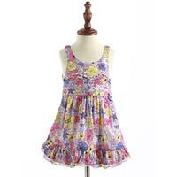 Girl\'s Casual/Daily Floral Dress, Cotton Summer Sleeveless