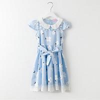 girls floral patchwork dress cotton polyester summer short sleeve