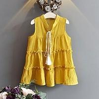 girls solid color dress cotton polyester summer sleeveless