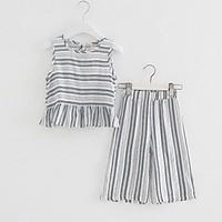 Girls\' Stripe Sets, Cotton Polyester Summer Sleeveless Clothing Set