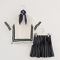 girls stripe sets cotton polyester summer sleeveless clothing set