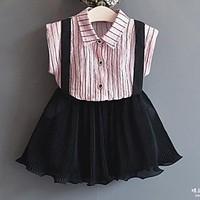 girls stripe sets cotton polyester summer sleeveless clothing set