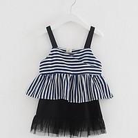 Girls\' Stripe Sets, Cotton Polyester Summer Sleeveless Clothing Set