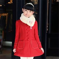 girls casualdaily solid trench coat cotton winter pink red