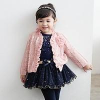 Girl\'s Pink Princess Skirt Three-piece Sets Flower Tulle Short Skirt Coat Long T-shirt Flower Outwear