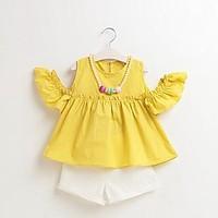 girls casualdaily solid sets cotton summer short sleeve clothing set