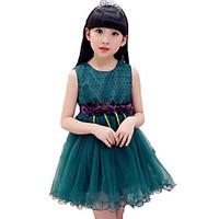 Girl\'s Print Lace Flower Dress, Cotton Polyester Summer Sleeveless