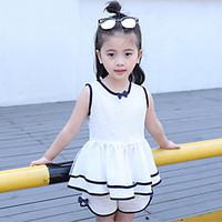 girls solid color sets cotton polyester summer sleeveless clothing set