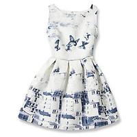 Girl\'s Cotton Fashion And Lovely Construction A-line Collect Waist Vest Printing Princess Dress