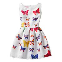 Girl\'s Cotton Fashion And Lovely Colorful Butterfly A-line Collect Waist Vest Printing Princess Dress