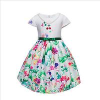Girl\'s Fashion Floral Flower Dress, Cotton Summer Short Sleeve