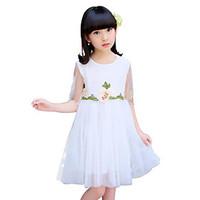 Girl\'s Solid Color Lace Flower Dress, Cotton Polyester Summer Sleeveless