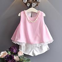 girls solid color sets cotton polyester summer spring sleeveless cloth ...