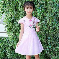 Girl\'s Embroidered Dress, Cotton Summer Short Sleeve