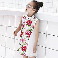 Girl\'s Floral Patchwork Dress, Cotton Summer Sleeveless