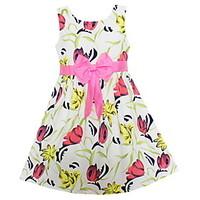 Girls Summer Fashion Dress Pink Flower Print Bow Party Pageant Kids Clothing