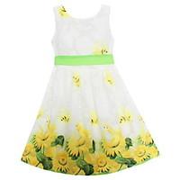 Girls Fashion Dress Yellow Sunflower Print Belt Party Holiday Summer Kids Clothing