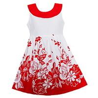 Girls Fashion Dress Red Floral Cotton Dresses Party Birthday Summer Kids Clothing