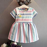 girls stripes dress cotton polyester summer short sleeve