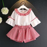 girls lattice sets cotton polyester summer spring length sleeve clothi ...