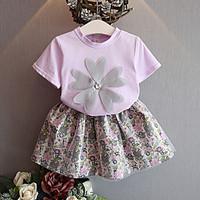 Girls\' Flower Sets, Cotton Polyester Summer Spring Short Sleeve Clothing Set