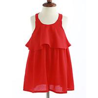 girls solid lattice dress cotton summer sleeveless