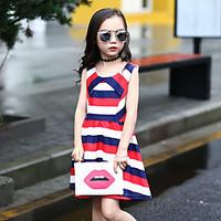 girls stripe dress polyester summer short sleeve