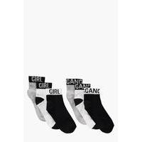 girl gang slogan ankle sock 3 pack multi