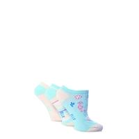 Girls 3 Pair Young Elle Blue Flower & Stripe Trainer Socks