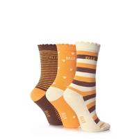 girls 3 pair young elle brown heart stripe socks