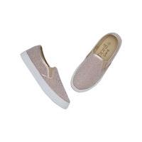 Girls 100% leather upper gold toned glitter finish round toe rubber sole slip on trainers - Gold