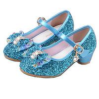 Girls\' Heels Spring Fall Basic Pump Light Up Shoes PU Dress Low Heel Crystal Bowknot Silver Blue