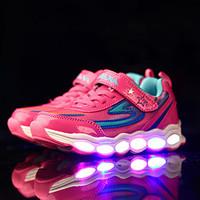 Girl\'s Sneakers Fall Winter Comfort Light Up Shoes PU Athletic Flat Heel Lace-up LED Green Pink Royal Blue