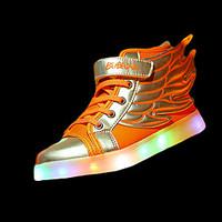 Girls\' Athletic Shoes Comfort PU Winter Athletic Comfort Lace-up LED Flat Heel White Orange Black/Gold Blushing Pink Flat