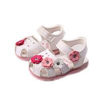 Girls\' Baby Sandals Comfort PU Spring Summer Fall Casual Outdoor Comfort Applique Flat Heel White Blue Blushing Pink Flat