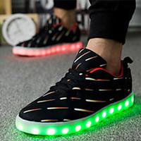 Girl\'s Sneakers Spring Summer Fall Winter Comfort Novelty Pigskin Outdoor Casual Athletic Flat Heel Lace-up LED Black Walking