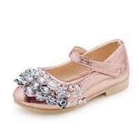 Girls\' Sandals Spring Summer PU Wedding Dress Party Evening Flat Heel Rhinestone Gold Silver Blushing Pink