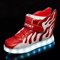Girls\' Sneakers Summer Fall Light Up Shoes Comfort Novelty PU Outdoor Athletic Casual Flat Heel LED Hook Loop Lace-up Red Black White