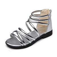 Girls\' Sandals Summer Gladiator Comfort Leatherette Outdoor Office Career Party Evening Casual Flat Heel Zipper Silver Black Gold