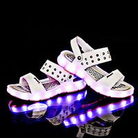 Girls\' Sandals Summer Light Up Shoes Cowhide Casual Flat Heel White Black Yellow Blue