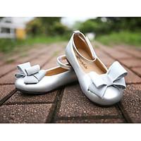 Girls\' Flats Comfort Leatherette Spring Fall Outdoor Casual Walking Magic Tape Low Heel Screen Color Silver Gold Flat