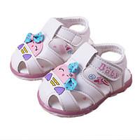 Girls\' Baby Sandals Comfort PU Spring Summer Fall Casual Comfort Bowknot Applique Flat Heel White Peach Blushing Pink Flat